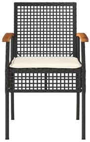 Conjunto de bistrô com almofadões 3 pcs vime PE e acácia preto