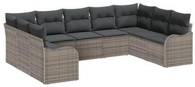 Conjunto de Sofá de Jardim 9 Peças com Almofadas Cinza em Rattan Sinté