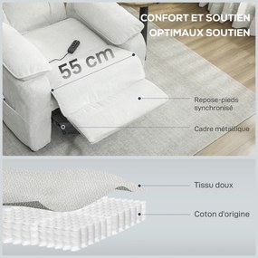 Poltrona relax elétrica, reclinável, com porta USB, apoio para os pés, bolsos laterais e comando à distância, 86x90x103 cm, cor creme