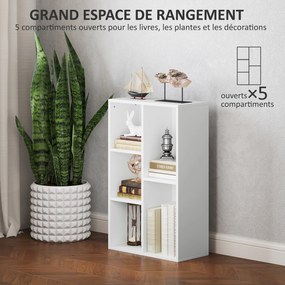 Estante com 5 compartimentos, para sala de estar, quarto ou escritório, 50 x 24 x 80 cm, branca