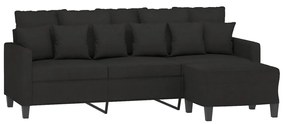 Sofá Cinha Chaise Longue - De 3 Lugares com Apóio de Pés - Cor Preto -