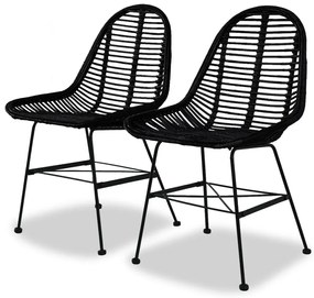 Cadeiras de jantar 2 pcs vime genuíno preto
