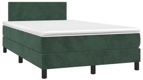 Cama box spring com colchão e luzes LED veludo verde-escuro