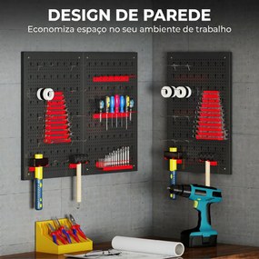 Organizador de Ferramentas de Parede com 28 Peças cada painel 60x40 cm com Ganchos e Suportes Preto e Vermelho