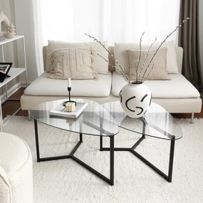 Conjunto de Mesas de Café Bellisimo - Preto Mate - 82x40x58cm e 82x36x
