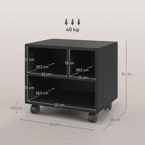 Móvel para Impressora com Rodas Suporte para Impressora com Compartimentos Abertos para Escritório Estúdio 40x30x36 cm Preto