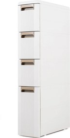 Armário de Arrumação Estreito, 45,5 x 18 x 95,5 cm, 4 Gavetas e Rodas, Bege
