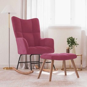 vidaXL Cadeira de baloiço com banco veludo vermelho tinto
