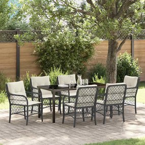 vidaXL Conjunto de Jantar de Jardim de 7 Peças com Almofadas Preto Rattan Poliéster