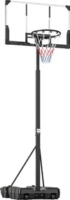 SPORTNOW Tabela de Basquetebol para Exterior com Altura Ajustável Portátil Estrutura Dobrável Painel Inquebrável Rodas e Base Preenchível 120x70x300-375 cm Preto | Aosom Portugal