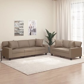 vidaXL 2 pcs conjunto sofás c/ almofadões couro artif. cor cappuccino