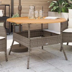 vidaXL Mesa de jardim com tampo de acácia Ø110x71 cm vime PE cinza