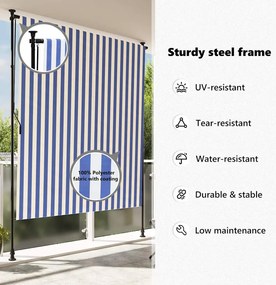 Estore de rolo para exterior 200x270cm tecido/aço azul e branco
