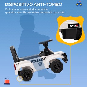 Carro Andador de Policia para Bebé de 18-60 Meses Carro sem Pedais com Buzina Megafone Compartimento de Armazenamento e Encosto Removível 62x29x43cm B