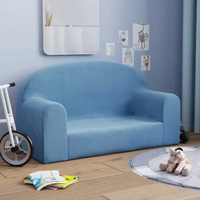 vidaXL Sofá infantil de 2 lugares pelúcia macia azul