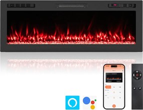Lareira elétrica 91,4 x 10 x 46 cm embutir 750 W/1500 W compatível com Alexa e Google Assistant  com controle remoto/APP 12 cores preta