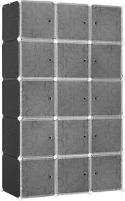 HOMCOM Guarda-roupa em design de cubos, 2 cubos grandes e 9 cubos pequenos, plástico, metal, 111L x 47B x 183H cm, Preto+Branco | Aosom Portugal