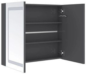 Armário espelhado casa de banho LED 80x12x68 cm cinza brilhante