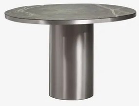 Mesa De Jantar Oval 120x100 Cm Em Pedra Natural E Aço Inoxidável Fertrix Mármore Verde Forest - Sklum