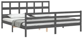 Estrutura de cama com cabeceira 200x200 cm madeira maciça cinza