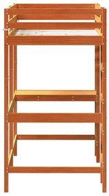 Cama alta c/ secretária 100x200 cm pinho maciço castanho-mel