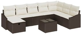 Conjunto de Sofá de Jardim em 9 Peças com Almofadas Castanho Vime Poli