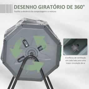 Compostor Giratório de Dupla Câmara – Composteira ÉcoVert – Cinza e Ve