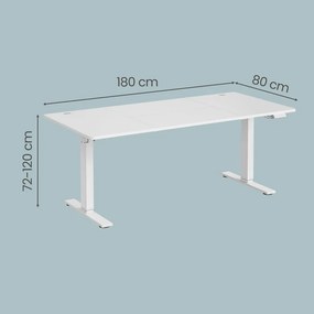 Secretária elétrica com regulação elétrica da altura, 180 x 80 x (72-120) cm, com porta USB-C Branca