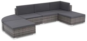 Conjunto de lounge de jardim com 6 peças e almofadas, vime sintético,