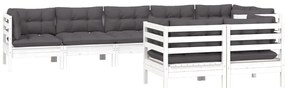 8 pcs conjunto lounge jardim c/ almofadões pinho maciço branco