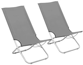 Cadeiras de praia dobráveis 2 pcs tecido cinzento