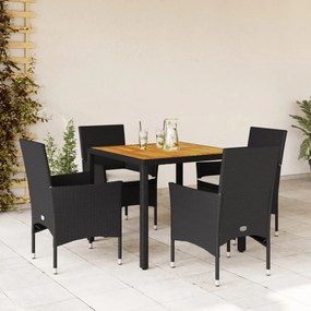 vidaXL 5 pcs conjunto jantar jardim c/ almofadões vime PE/acácia preto