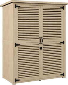 Outsunny Armário Jardim Madeira 0,83 m² 127x65x168 cm 2 Portas Persiana 2 Prateleiras Impermeável Design Natural | Aosom Portugal