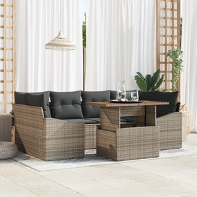 Conjunto de Sofá de Jardim de 7 Peças com Almofadas Cinza de Rattan Po