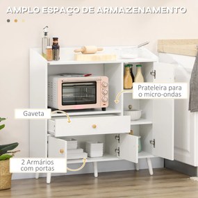 Armário de Cozinha para Micro-ondas Armário Baixa de Cozinha com 3 Portas Gaveta e Compartimentos 90x30x94 cm Branco