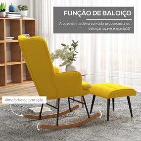 Poltrona Baloiço com Apoio para os Pés Poltrona Relax com Almofada Acolchoada e Anti-Tombo 64x89x90 cm Amarelo