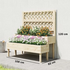 Floreira de 2 níveis com treliça, floreira com tecido não tecido, 108 x 62 x 120 cm, efeito madeira natural