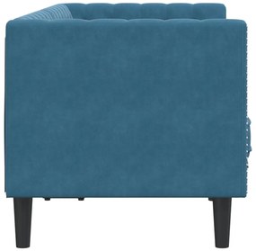 Sofá chesterfield com rolos 2 lugares veludo azul