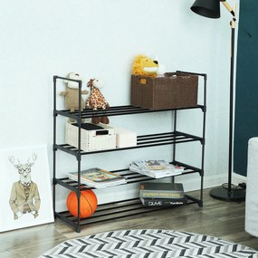 Estante metálica para sapatos com 4 prateleiras 92 x 30 x 73 cm preto