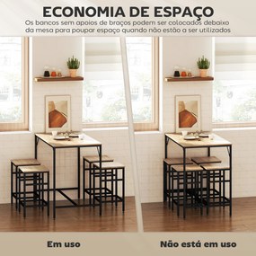 Conjunto de Mesa de Bar com 4 Bancos com Apoio para os Pés Conjunto de Móveis de 5 Peças Mesa de 100x60x88cm e Bancos de 32x32x57cm para Sala de Janta
