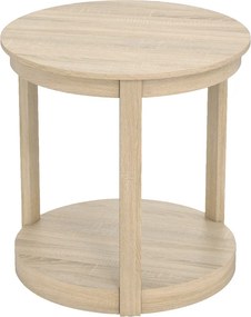 Mesa de centro redonda, mesa apoio, mesa cabeçeira 60,5 x 61 cm com 2 níveis em madeira de caucho Mesa auxiliar estilo rústico cor carvalho