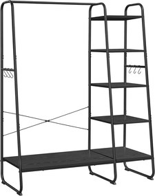 Cabideiro VASAGLE, cabideiro com prateleira para sapatos, suporte de armazenamento de 5 níveis, 6 ganchos laterais, para quarto, sala de estar, preto ébano e preto fosco RGR116B02