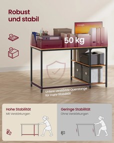 Secretária de canto em forma de L 110 x 80 x 76 cm com estação de carregamento castanho vintage