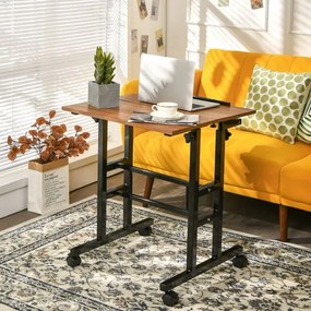 Mesa móvel para computador com rodas Mesa de pé e sentada ajustável em altura para escritório em casa cor nogueira e preto
