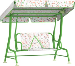 AIYAPLAY Baloiço Jardim Crianças 2 Lugares Toldo Ajustável Cinto Segurança Design Borboletas Estável 112x75x120 cm Verde | Aosom Portugal