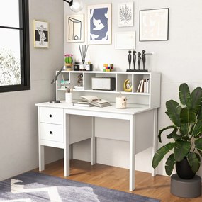 Secretária com 2 gavetas e estante com 5 cubículos 120 x 60 x 110 cm Branca