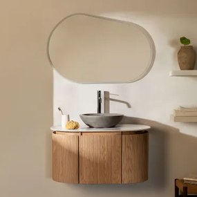 Conjunto De Móvel De Casa De Banho Suspenso 90x50 Cm Em Madeira Carsone Madeira Natural & Sem Unidade Auxiliar & Cimento Cinzento Redondo - Sklum