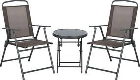 Outsunny Conjunto de Jardim 3 Peças com 2 Cadeiras 53.5x64x93 cm e Mesa de Café Ø45x50 cm, em Metal, Castanho | Aosom Portugal