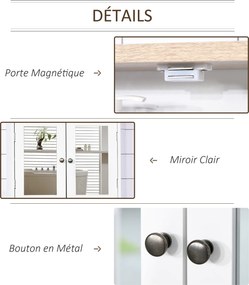 Armário de parede com espelho para casa de banho 56 x 14 x 46 cm, de 2 níveis, com 1 prateleira ajustável e 2 portas em branco