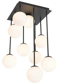 Candeeiro de teto moderno preto com vidro opalino 9 luzes - Athens Moderno